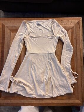 Oh Polly Cream Long Sleeve Skater Dress